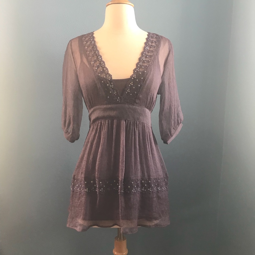 Sheer purple beaded v-neck✨